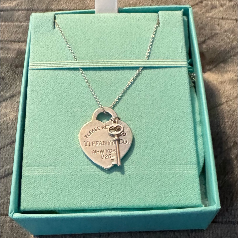 Tiffany & Co. Sterling Silver Heart Tag with Key Necklace - Silver